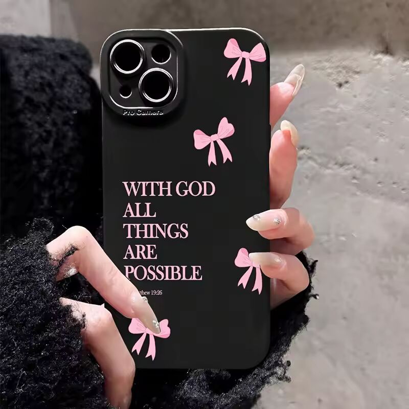 inimalist Pink Girly Bow Slogan Phone Case For iPhone 16 15 14 13 12 11 Pro Max XS X XR 7 8 Plus SE 2025 16E Soft Silicone Cover