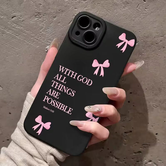 inimalist Pink Girly Bow Slogan Phone Case For iPhone 16 15 14 13 12 11 Pro Max XS X XR 7 8 Plus SE 2025 16E Soft Silicone Cover